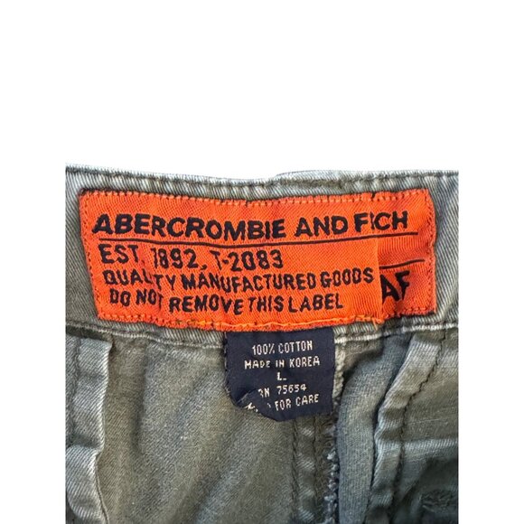 Vintage Y2K Abercrombie & Fitch Mens Cargo Shorts Olive Green W/ Orange Belt Cot - Picture 2 of 5